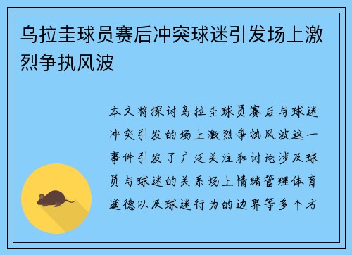 乌拉圭球员赛后冲突球迷引发场上激烈争执风波 乌拉圭球员赛后冲突球迷引发场上激烈争执风波
