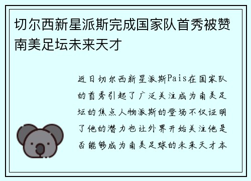 切尔西新星派斯完成国家队首秀被赞南美足坛未来天才